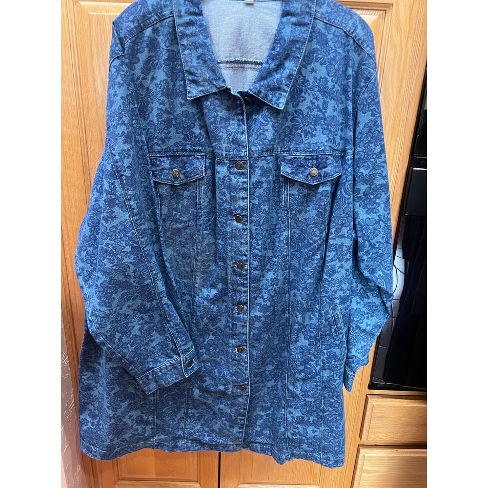 Jessica London Floral Denim button up | size 34W - Picture 2 of 5